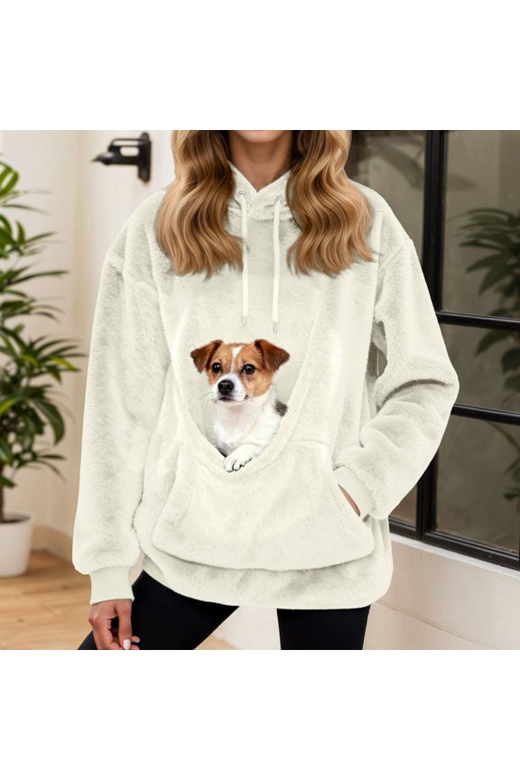 Oversized Sweatshirt Puppy Cat Pocket Hoodie,S