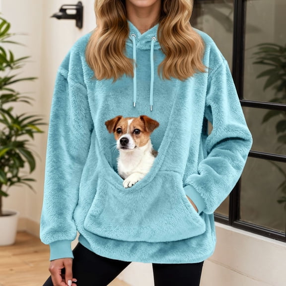 Krdevn Oversized Sweatshirt Puppy Cat Pocket Hoodie,S