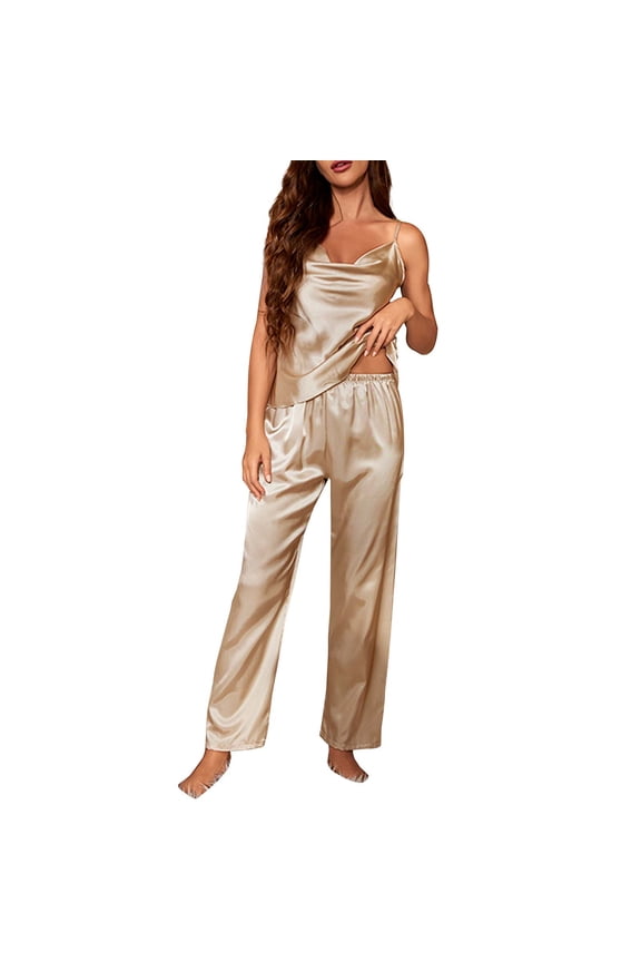 Pajamas for Women Set - Female Solid Color Sleepwear for Casual and Comfortable Home Wear with Seamless Bra (Pant Set),Sleepwear for Women,Size:S