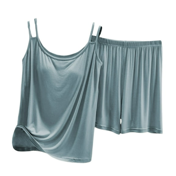 Krdevn Pajamas for Women Set - Pajama Wear with Built in Bra Top and Shorts Home Comfort Outfit Soft Sleepwear Two Piece Outfit,Sleepwear for Women,Size:L