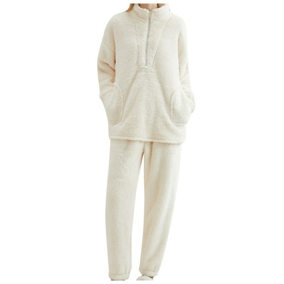 Krdevn Pajamas for Women Set - Women's Autumn and Winter Flannel Pajamas Pajama Suit Cardigan,Sleepwear for Women,Size:M