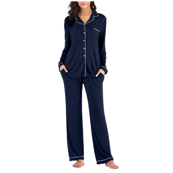 Krdevn Pajamas for Women Set - Women's Pajama Set Notch Neck Soft Nightgown Short Sleeve Button Nightgown with Long Pants,Sleepwear for Women,Size:S