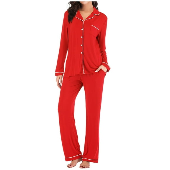 Krdevn Pajamas for Women Set - Women's Pajama Set Notch Neck Soft Nightgown Short Sleeve Button Nightgown with Long Pants,Sleepwear for Women,Size:S