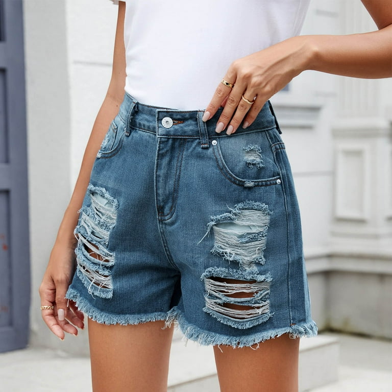 Krdevn Pants for Women Women s Summer Fashion Ripped Fringe Denim Shorts Hot Pants Color Sky Blue Size M