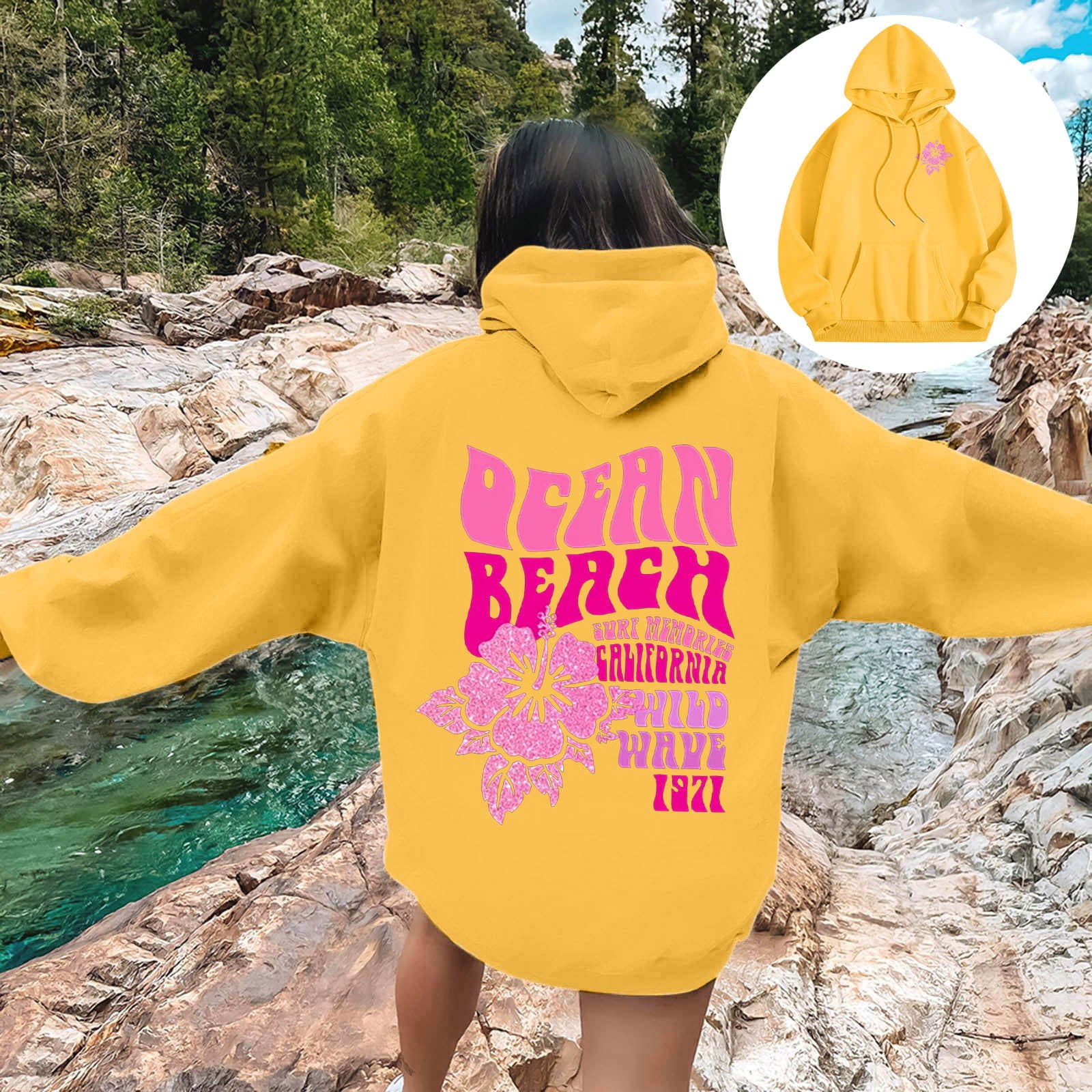 Yellow pink hoodie sale