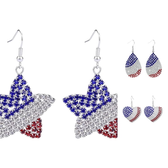Krdevn Red White Blue Dangle Earrings American Flag Patriotic Hook Earrings Independence Day Jewelry for Women Holiday Party Accessory