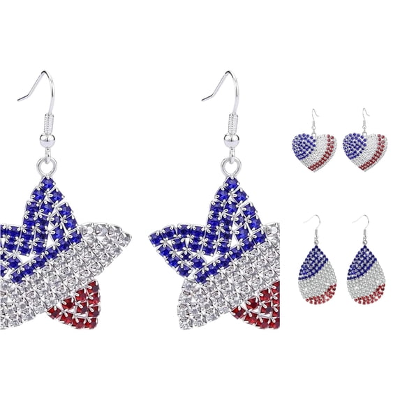 Krdevn Red White Blue Pave Dangle Earrings Patriotic USA Independence Day Hook Drop Earrings Holiday Party Women Decor Ear Jewelry