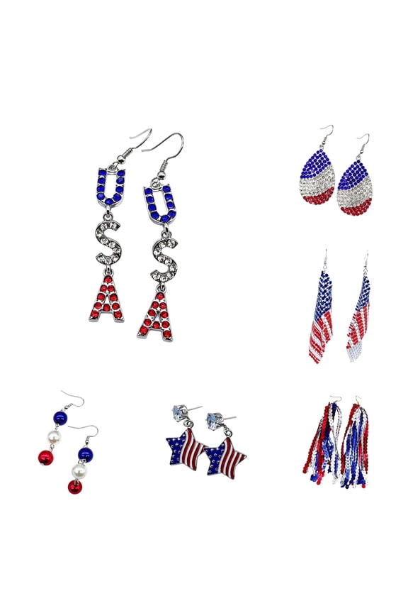Krdevn Red White Blue Rhinestone Teardrop Dangle Hook Earrings Lightweight Patriotic Jewelry for 4th Of July Independence Day Party Daily Outfit Accessory