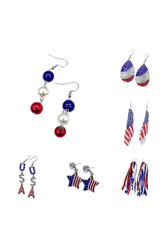 Red White Blue Rhinestone Teardrop Dangle Hook Earrings Lightweight Patriotic Jewelry for 4th Of July Independence Day Party Daily Outfit Accessory