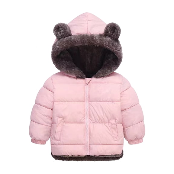 Krdevn Reversible Hooded Jacket for Girls Warm Winter Coat with Bear Ears Soft Double Thickened Outerwear for Kids Toddler Youth,Size:18-24 Months