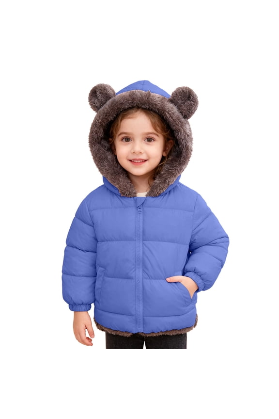 Reversible Hooded Jacket for Girls Warm Winter Coat with Bear Ears Soft Double Thickened Outerwear for Toddler Youth,2-3 Years