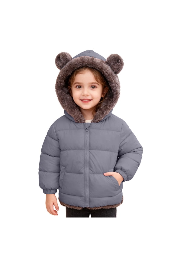 Reversible Hooded Jacket for Girls Warm Winter Coat with Bear Ears Soft Double Thickened Outerwear for Toddler Youth,3-4 Years