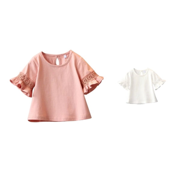 Krdevn Round Neck Half Sleeve Tee with Lace and Ruffled Sleeves (Toddler, Little Girls),18-24 Months