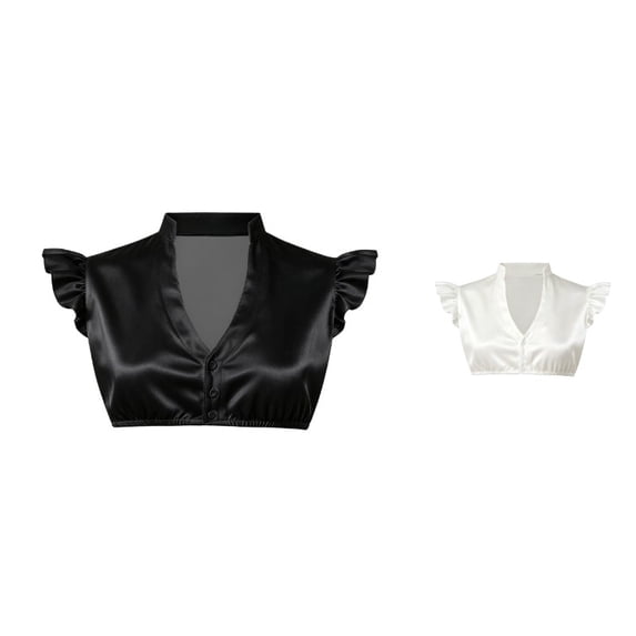 Krdevn Ruffle Sleeve Button Front V-Neck Crop Top Casual Dressy Blouse (Little Girls, Big Girls),9-10 Years