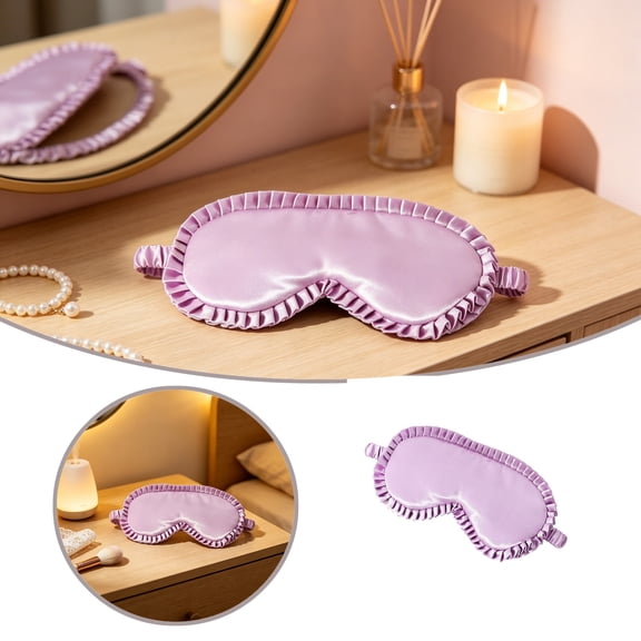 Krdevn Ruffled Edge Satin Sleep Eye Mask Adjustable Elastic Strap Full Light Blocking Soft Comfort Blindfold for Travel Office Nap Bedroom Night Sleeping Aid