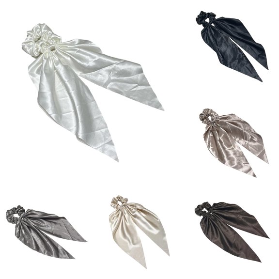 Krdevn Satin Bow Scrunchie Long Streamer Ribbon Hair Tie Soft Elastic Ponytail Holder Elegant Hair Accessory for Daily Party Dating Multiple Occasions