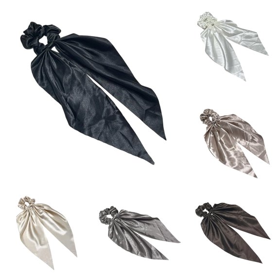 Krdevn Satin Bow Scrunchie Long Streamer Ribbon Hair Tie Soft Elastic Ponytail Holder Elegant Hair Accessory for Daily Party Dating Multiple Occasions