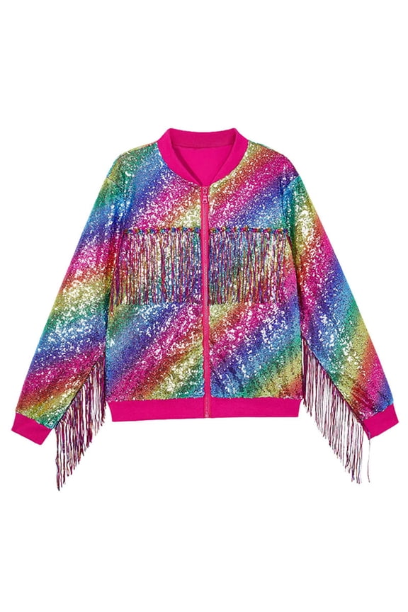 Sequin Jackets Girls Long Sleeve Zip Up Jacket for Shiny Personality Clothes,2-4 Years