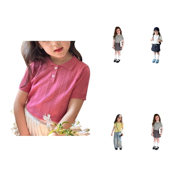 Krdevn Short Sleeve Knit Polo Shirt with Textured Pattern (Little Girls, Big Girls),5-6 Years