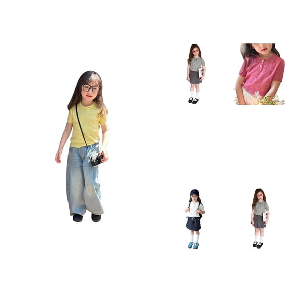 Krdevn Short Sleeve Knit Polo Shirt with Textured Pattern (Little Girls, Big Girls),5-6 Years
