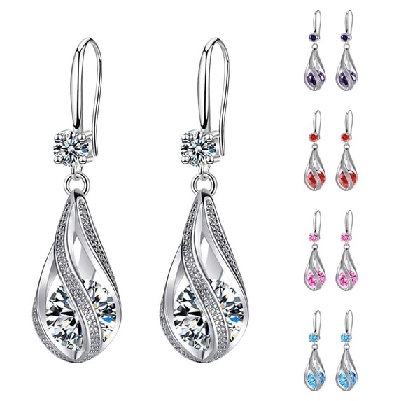 Krdevn Silver Plated Teardrop Hollow CZ Dangle Earrings Hook Drop Earrings Pave Accent Dangling Jewelry for Wedding Party Women Gift