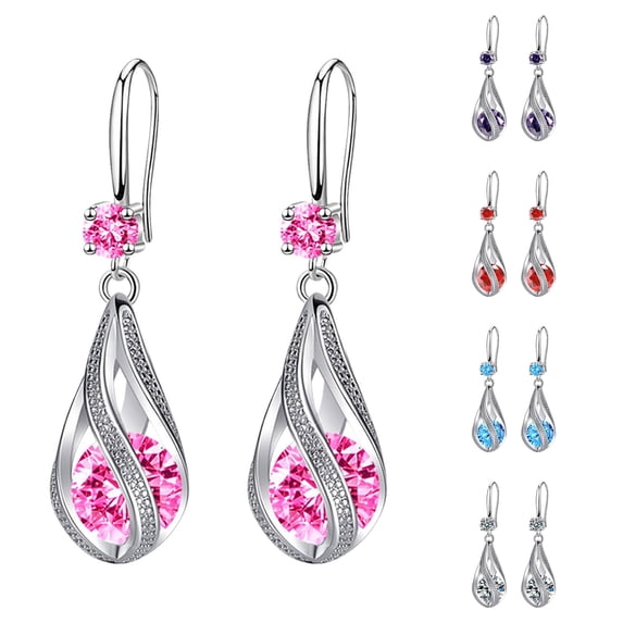 Krdevn Silver Plated Teardrop Hollow CZ Dangle Earrings Hook Drop Earrings Pave Accent Dangling Jewelry for Wedding Party Women Gift