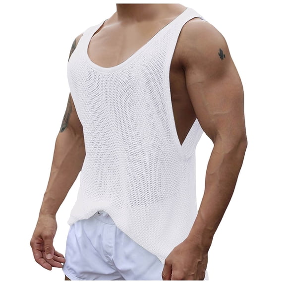Krdevn Sleeveless Loose Knitted Vest for Men Summer,Tank Tops Men,L