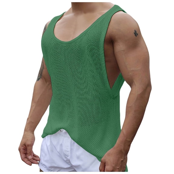 Krdevn Sleeveless Loose Knitted Vest for Men Summer,Tank Tops Men,L