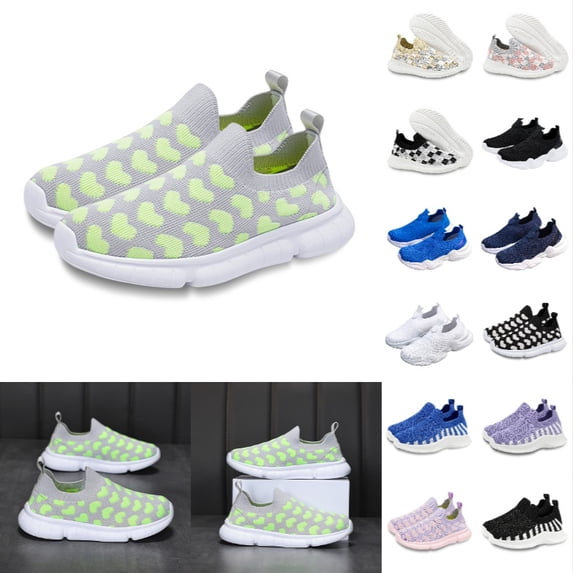 Krdevn Slip On Kids Sneakers, Breathable Knit Mesh Lightweight Non Slip No Laces Athletic Shoes for Boys Girls,Green