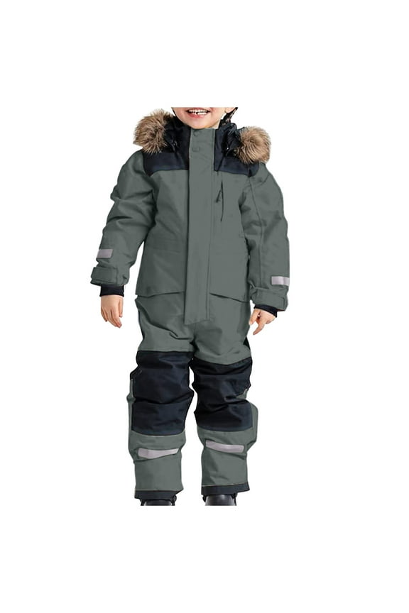 Snowsuit Children's Boys Ski Suit Ski Overall Winter Warm Snow Overall Windproof Winter Suit with Removable Hood Mud Suit Outdoor Softshell Suit,Kids Clothing,2-3 Years