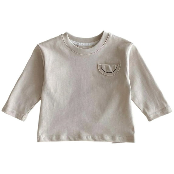 Krdevn Soft Boys Tops Long Sleeve Shirt for Toddlers Everyday Wear Basic Solid Color Crewneck Tee for Baby Girls and Boys,Kids Clothing,9-12 Months