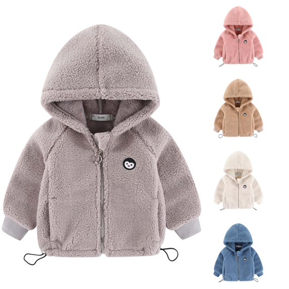 Krdevn Solid Baby Sherpa Hooded Jacket Zip Up Plush Coat Size:8-9 Years