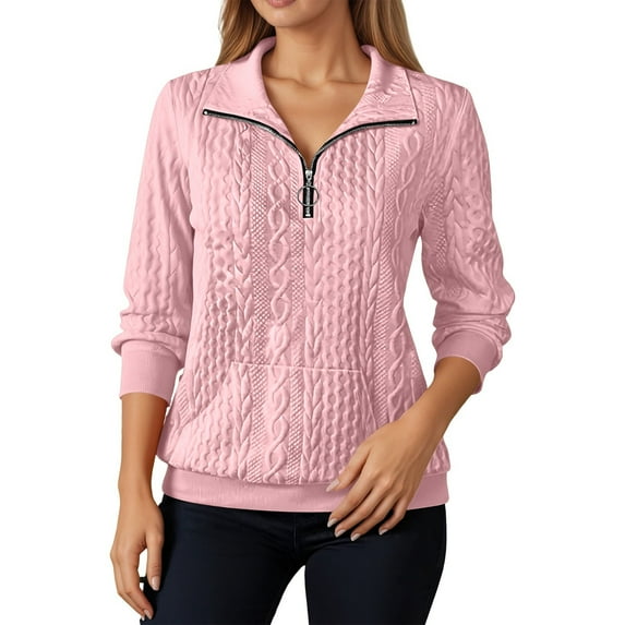 Krdevn Solid Color Casual Stand Collar Half Zip Long Sleeve Sweatshirt No Hood Pullover with Pockets,Pullover Sweatshirts for Women,Size:XXL