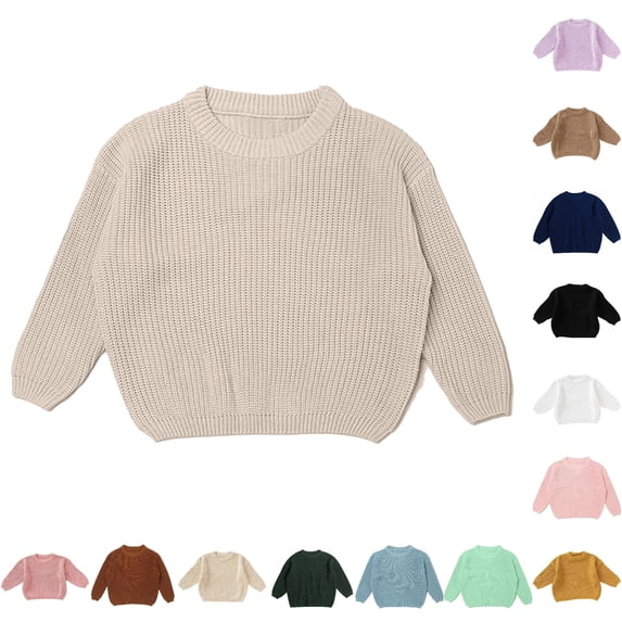 Krdevn Solid Crew Neck Waffle Knit Oversized Long Sleeve Pullover Sweater for Kids Fall Back to School Basic Casual Top 3-6 Months,Beige