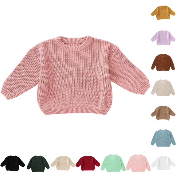 Krdevn Solid Crew Neck Waffle Knit Oversized Long Sleeve Pullover Sweater for Kids Fall Back to School Basic Casual Top 6-7 Years,Light Pink
