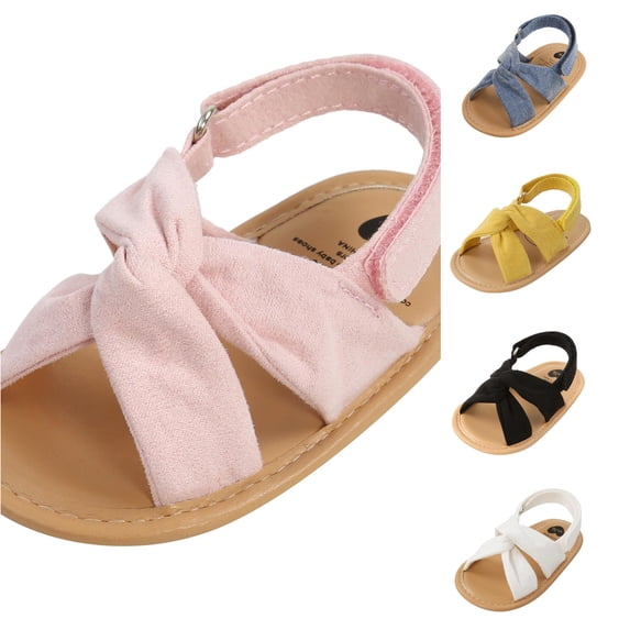 Krdevn Solid Hook and Loop Toddler Sandals, Lightweight Flat Sole Summer Crib Shoes for Baby Girls Daily Wear,Pink
