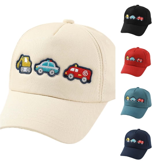 Krdevn Solid Kids Baseball Cap Cartoon Excavator Police Fire Truck Embroidery Adjustable Lightweight Sun Hat for Unisex Toddler Boys Girls Spring Summer Outdoor Casual Cap