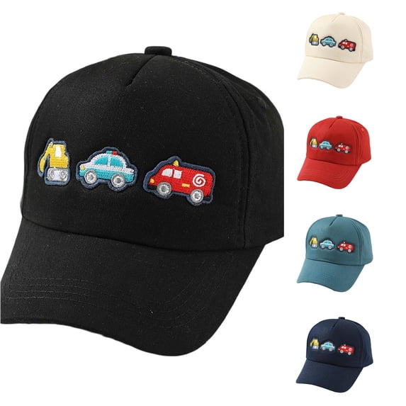 Krdevn Solid Kids Baseball Cap Cartoon Excavator Police Fire Truck Embroidery Adjustable Lightweight Sun Hat for Unisex Toddler Boys Girls Spring Summer Outdoor Casual Cap