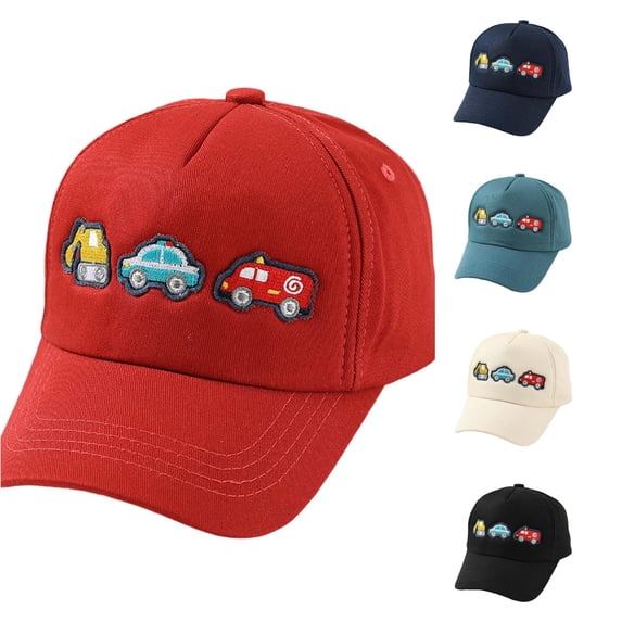 Krdevn Solid Kids Baseball Cap Cartoon Excavator Police Fire Truck Embroidery Adjustable Lightweight Sun Hat for Unisex Toddler Boys Girls Spring Summer Outdoor Casual Cap