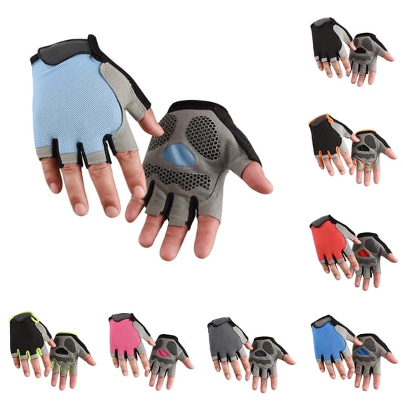 Krdevn Solid Kids Half Finger Bike Gloves Honeycomb Anti Gel Padded Breathable Youth Cycling Scooter Skate Sports Gloves for Boys Girls,8-10 Years