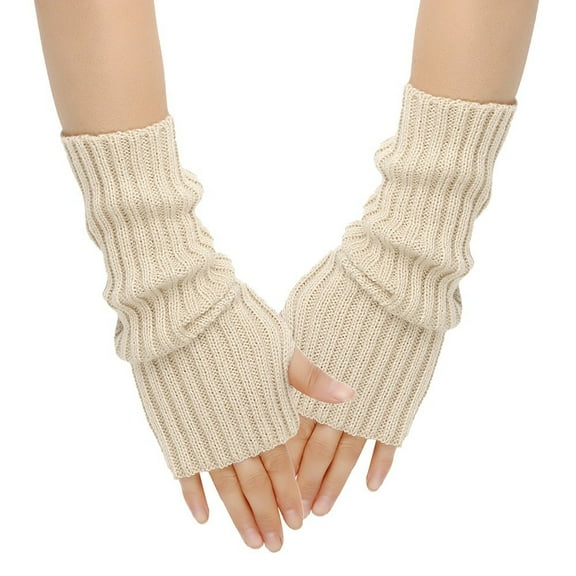 Krdevn Solid Knit Fingerless Mittens Texting Touchscreen Warm Winter Handwear for Cold Weather,Size:One Size