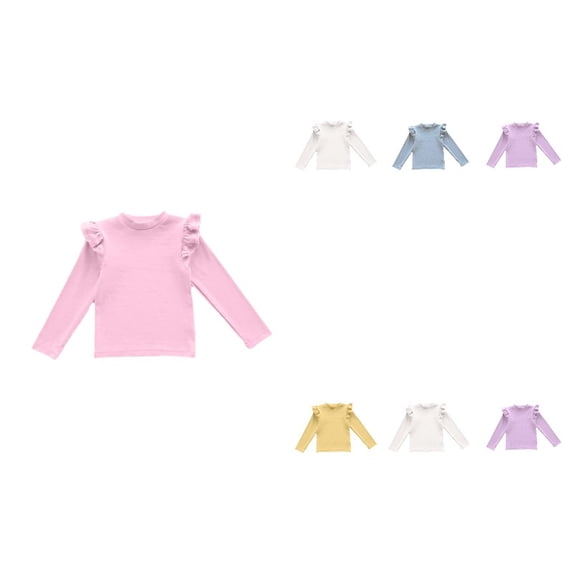 Krdevn Solid Long Sleeve Top, Lightweight Crew Neck Tees, Elegant Lace Detail Blouse (Baby,Little Girls),12-24 Months