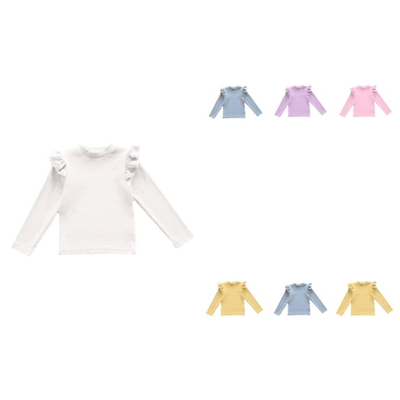 Krdevn Solid Long Sleeve Top, Lightweight Crew Neck Tees, Elegant Lace Detail Blouse (Baby,Little Girls),5-6 Years