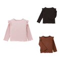 thumbnail image 1 of Krdevn Solid Long Sleeve Top, Lightweight Crew Neck Tees, Elegant Lace Detail Blouse (Baby,Little Girls),9-12 Months, 1 of 6