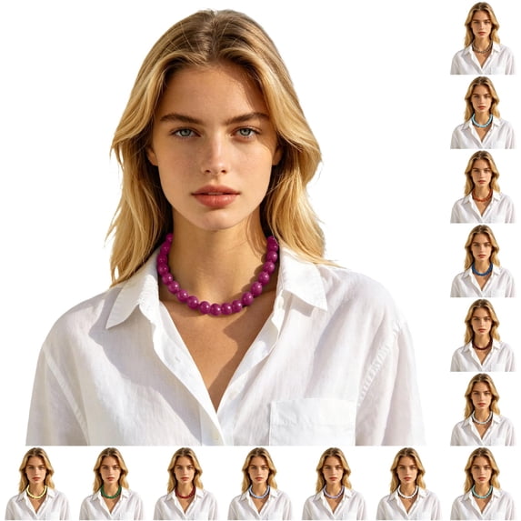 Krdevn Solid Round Acrylic Beaded Necklace Single Strand Smooth Bead Minimalist Boho Collar Necklace Daily Casual Outfit Jewelry for Women