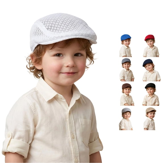 Krdevn Solid Textured Kids Newsboy Flat Cap UPF 50+ Soft Foldable Summer Outdoor Sun Hat for Toddler Boys