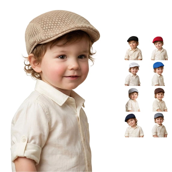 Krdevn Solid Textured Kids Newsboy Flat Cap UPF 50+ Soft Foldable Summer Outdoor Sun Hat for Toddler Boys