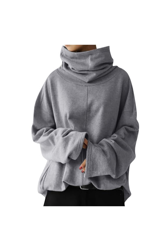 Spliced Turtleneck - Women's Seamless Pullover, Hidden Pocket & Loose Fit for Layered Outfits, Size for S