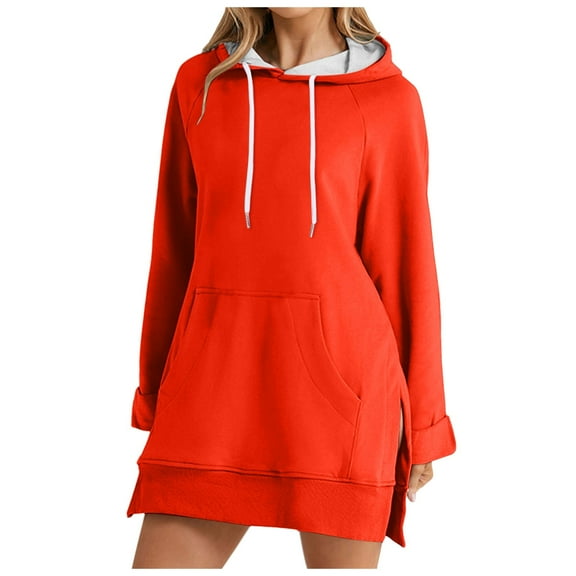 Krdevn Split Hem Hoodie - Women's -Lined Oversized Pullover, Medium Long for Casual Street Style, Size for XL