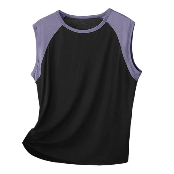 Krdevn Spring and Summer Colour Blocking Round Neck Men's Vest Thin Outside Wear Sports Wide Shoulder Sleeveless,Tank Tops Men,XL